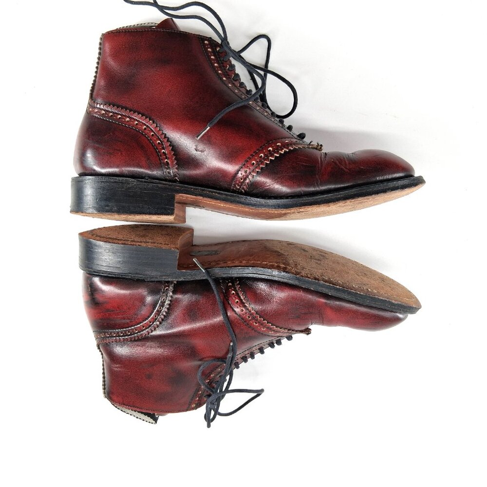 John Fluevog Burgundy Leather Brogue Wingtip Ankle Boots Pinked Lace UK5 US7 - Picture 7 of 15